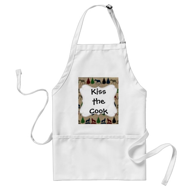 Mose Varg Gräs Träd Rustic Burlap Skriv ut Förkläde (Framsidan)