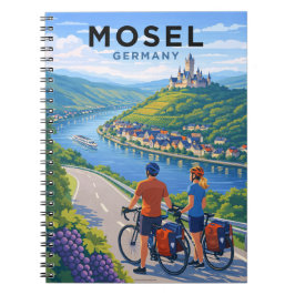 Mosel Tyskland Cykling Vintage Resa Konst Anteckningsbok
