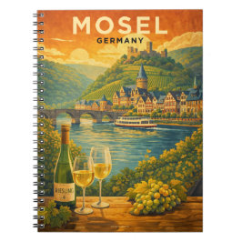 Mosel Tyskland Vinfören Region Vintage Resa Konst Anteckningsbok