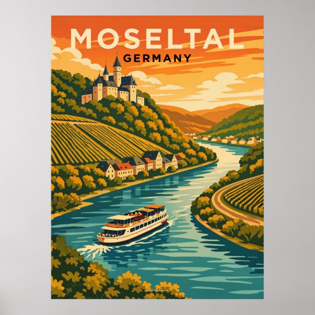 Moseldalen Tyskland Vintage Resa  Poster (Framsidan)