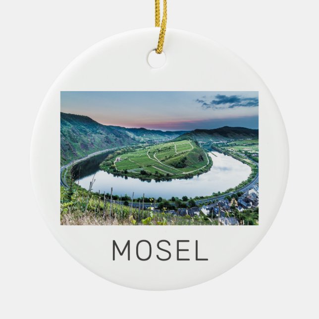 Moselle Calmont Loop Bremm Sunset River Souvenir Julgransprydnad Keramik (Framsidan)