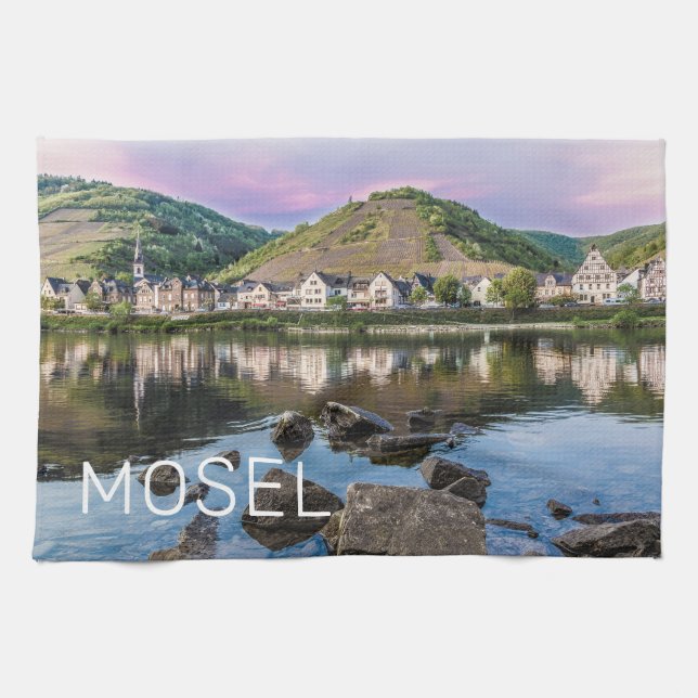 Moselle Ediger Eller Sunset River Cochem Souvenir Kökshandduk (Horisontell)