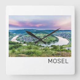 Moselle Loop Sunset Kroev Panorama Tyskland Fyrkantig Klocka
