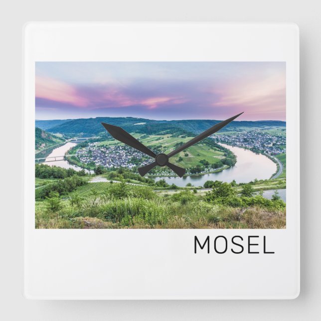 Moselle Loop Sunset Kroev Panorama Tyskland Fyrkantig Klocka (Framsida)