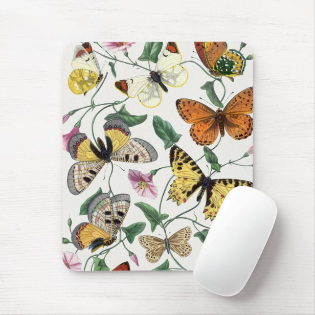 Mosepad Söt Butterfly Vitntage Illustration Musmatta (Med mus)