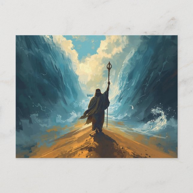 Moses delar Röda havet, biblisk episk konst Vykort (Framsida)
