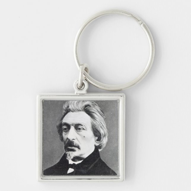 Moses Hess Fyrkantig Silverfärgad Nyckelring (Framsidan)