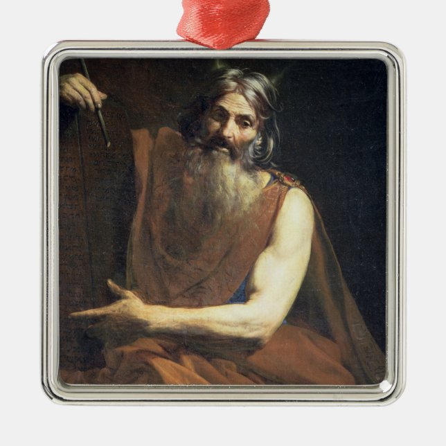 Moses med tabletsna av lagen, c.1627-32 julgransprydnad metall (Framsidan)