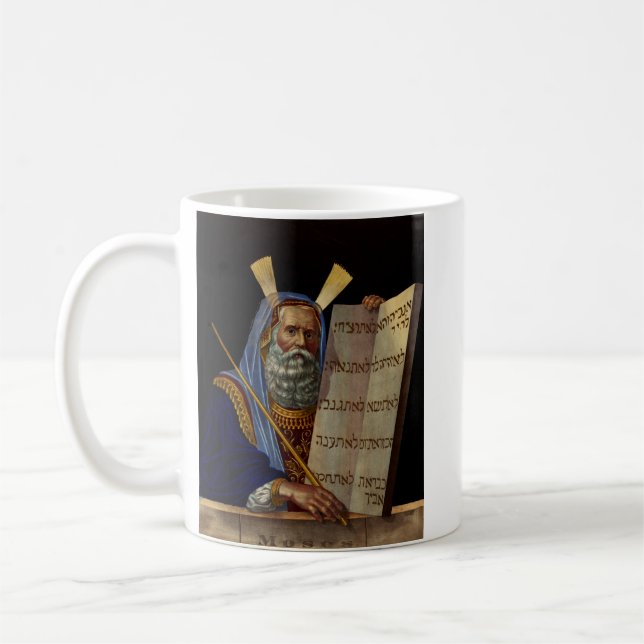 Moses och förbundslagens tavlor konst kaffemugg (Vänster)
