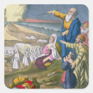 Moses Parting the Red Sea, från en bibel tryckt av Fyrkantigt Klistermärke