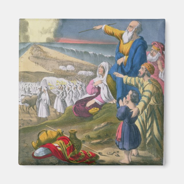 Moses Parting the Red Sea, från en bibel tryckt av Magnet (Framsidan)