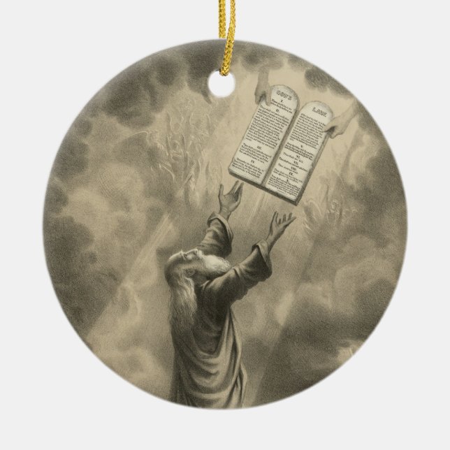 Moses Receithe Law de Ten Commandments Julgransprydnad Keramik (Framsidan)