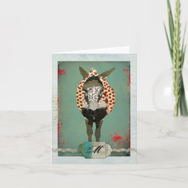 Moses röd rosMonogram Notecard Anteckningskort (Framsida)