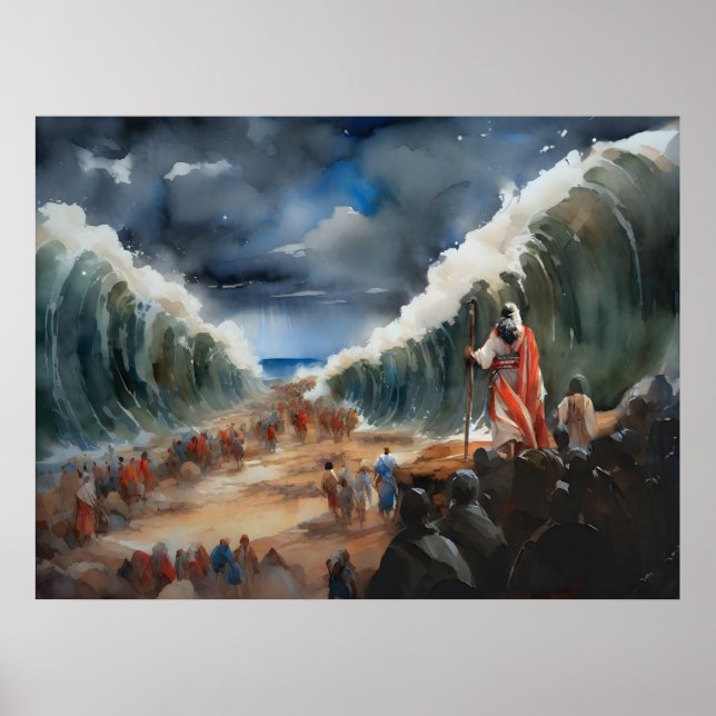 Moses som delar och korsar torra Röda havet Poster (Framsidan)