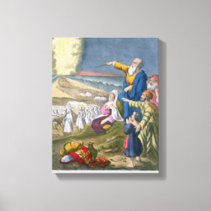 Moses som särar det röda havet, från en bibel s canvastryck