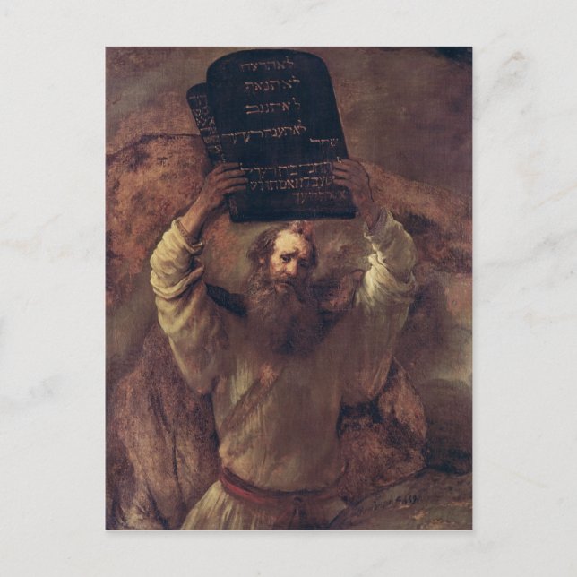Moses som slår tabletsna av lagen, 1659 vykort (Framsida)