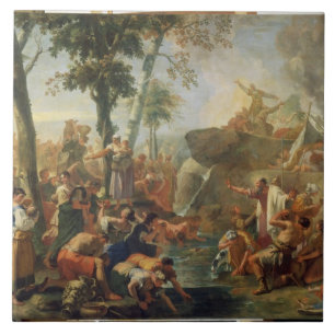 Moses teckningvatten från stenen (olja på kanfas kakelplatta