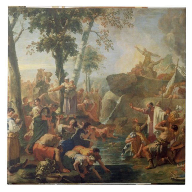 Moses teckningvatten från stenen (olja på kanfas) kakelplatta (Framsidan)