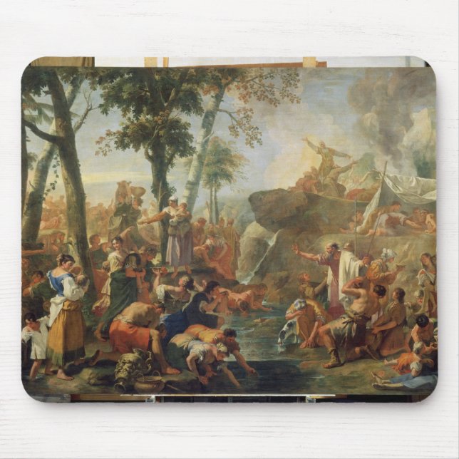 Moses teckningvatten från stenen (olja på kanfas) musmatta (Framsidan)