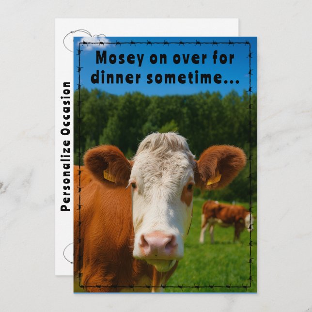 Mosey On Over Dinner Country Cow Ranch Farm Style  Inbjudningar (Fram/baksida)