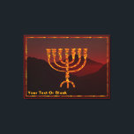 Moshe's Menorah Canvastryck<br><div class="desc">En beskrivning av de sju-grenade menorah (candelabra) som israelerna gjort efter utvandringen från Egyptenen. Anpassa genom att lägga till egen text. I Torah Moshe Rabbenu sägs: "Du ska göra en Menorah av rent guld, som blir slagen, ska Menorah vara gjord, dess bas, dess gren, dess gåbletter, dess knoppar, och dess...</div>