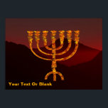 Moshe's Menorah Poster<br><div class="desc">En beskrivning av de sju-grenade menorah (candelabra) som israelerna gjort efter utvandringen från Egyptenen. Anpassa genom att lägga till egen text. I Torah Moshe Rabbenu sägs: "Du ska göra en Menorah av rent guld, som blir slagen, ska Menorah vara gjord, dess bas, dess gren, dess gåbletter, dess knoppar, och dess...</div>