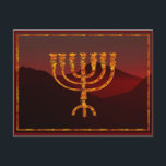 Moshe's Menorah Vykort<br><div class="desc">I Torah Moshe Rabbenu sägs: "Du ska göra en Menorah av rent guld, som blir slagen, ska Menorah vara gjord, dess bas, dess gren, dess gåbletter, dess knoppar, och dess blommor ska härledas från den, " [Shmot 25:31] och senare, "Se och konstruera, enligt den form som du visas på berget."...</div>