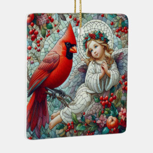 Mosiac Sytle jul Angel och Kardinal Julgransprydnad Keramik