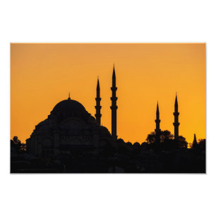 Moské i Istanbul i Turkiet med solnedgång Fototryck