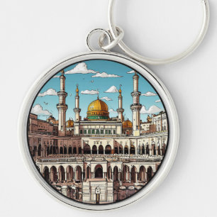 Moské med kupoler och minareter i dagsljus rund silverfärgad nyckelring