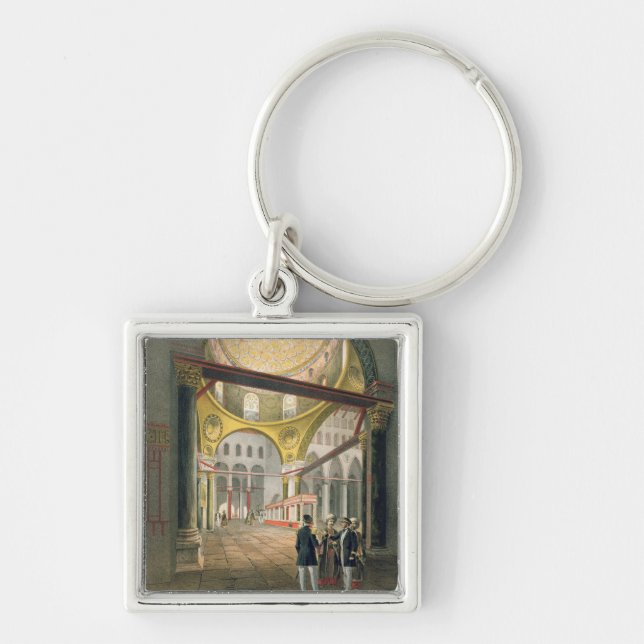 Moskén El Aksa, från "souvenir av Jerusalem", Fyrkantig Silverfärgad Nyckelring (Framsidan)
