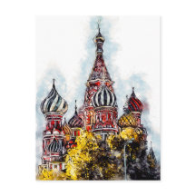 Moskva City Streets Travel Poster Watercolor Bläck