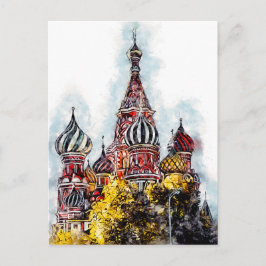 Moskva City Streets Travel Poster Watercolor Bläck Vykort