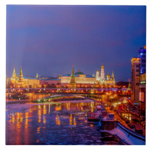 Moskva Kremlin Illuminated Kakelplatta