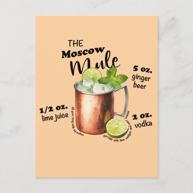 Moskva Mule Recipe Pub Art Vykort (Framsida)