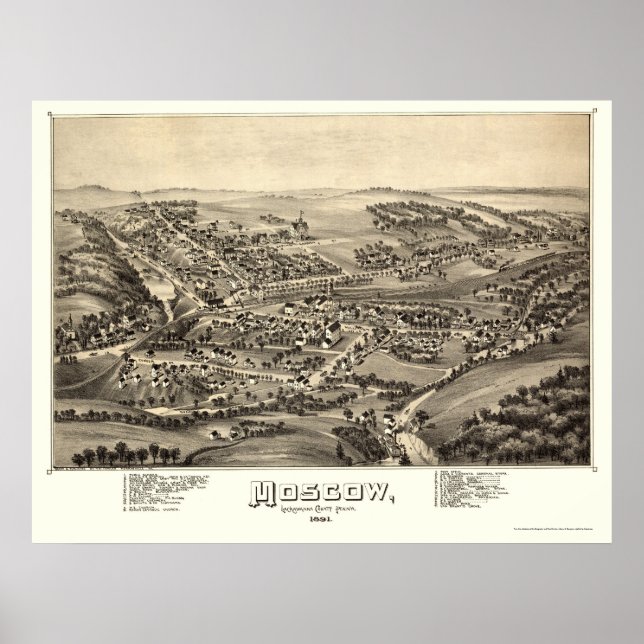 Moskva, PA Panoramic Karta - 1891 Poster (Framsidan)