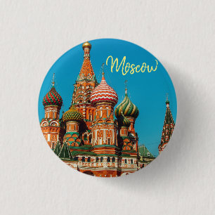 Moskva Red Square St Basil's Russia Button Pin Knapp