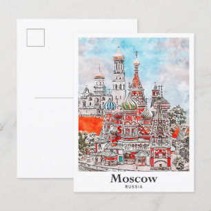 Moskva: Rysk arkitektur Watercolor Sketch Vykort