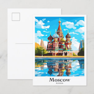 Moskva, Ryssland Art Travel Potrait Illustration Vykort