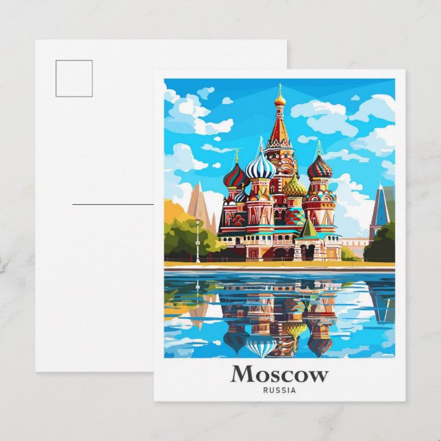 Moskva, Ryssland Art Travel Potrait Illustration Vykort (Fram/baksida)