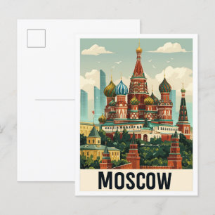 Moskva Ryssland Art Vintage resor Illustration Vykort
