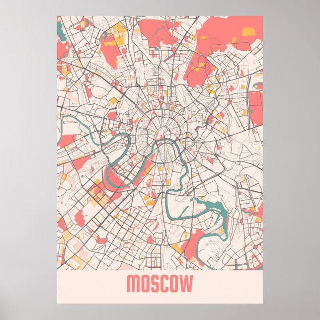 Moskva - Ryssland Chalk City Karta Poster (Framsidan)