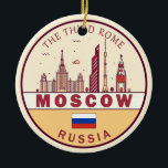 Moskva Ryssland City Skyline Emblem Julgransprydnad Keramik<br><div class="desc">Moskvas minimalistiska,  färglösa konstdesign med monument och landmärken för staden i Ryssland.</div>