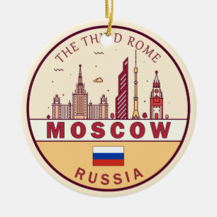 Moskva Ryssland City Skyline Emblem Julgransprydnad Keramik