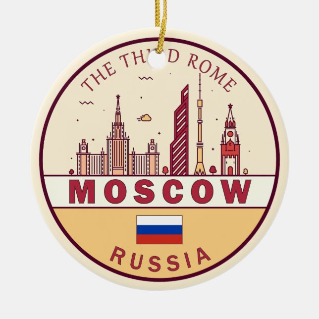 Moskva Ryssland City Skyline Emblem Julgransprydnad Keramik (Framsidan)