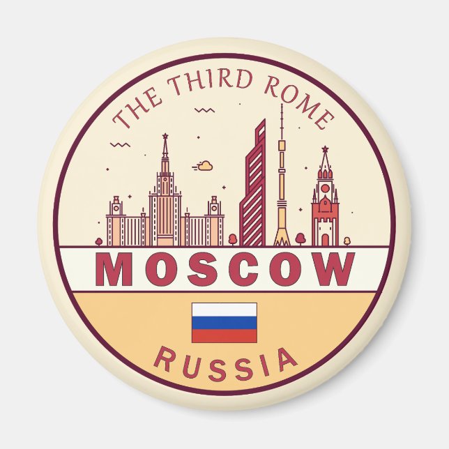 Moskva Ryssland City Skyline Emblem Magnet (Framsidan)