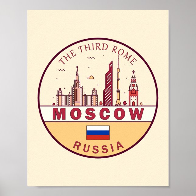 Moskva Ryssland City Skyline Emblem Poster (Framsidan)