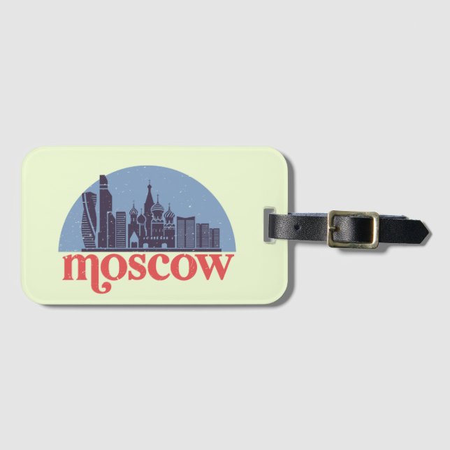 Moskva Ryssland City Skyline Retro Cityscape Art Bagagebricka (Framsida horisontal)