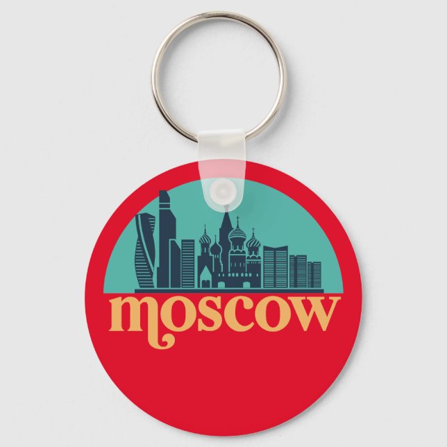 Moskva Ryssland City Skyline Retro Cityscape Art Nyckelring (Framsida)