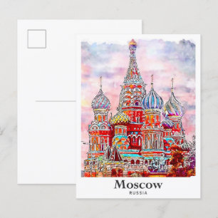 Moskva Ryssland Danmark Watercolor Hand plockade Vykort